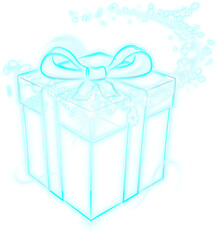 Digital png illustration of blue illuminating gift on transparent background