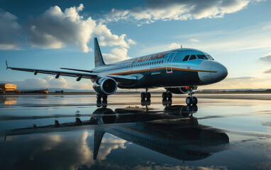 Fototapeta na wymiar Passenger airliner on the airport runway