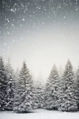 Zelfklevend Fotobehang Greeting card of Christmas trees in the forest © Veniamin Kraskov