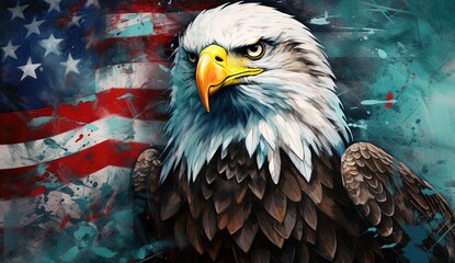 Patriotic Eagle and American Flag: Inkblot Art