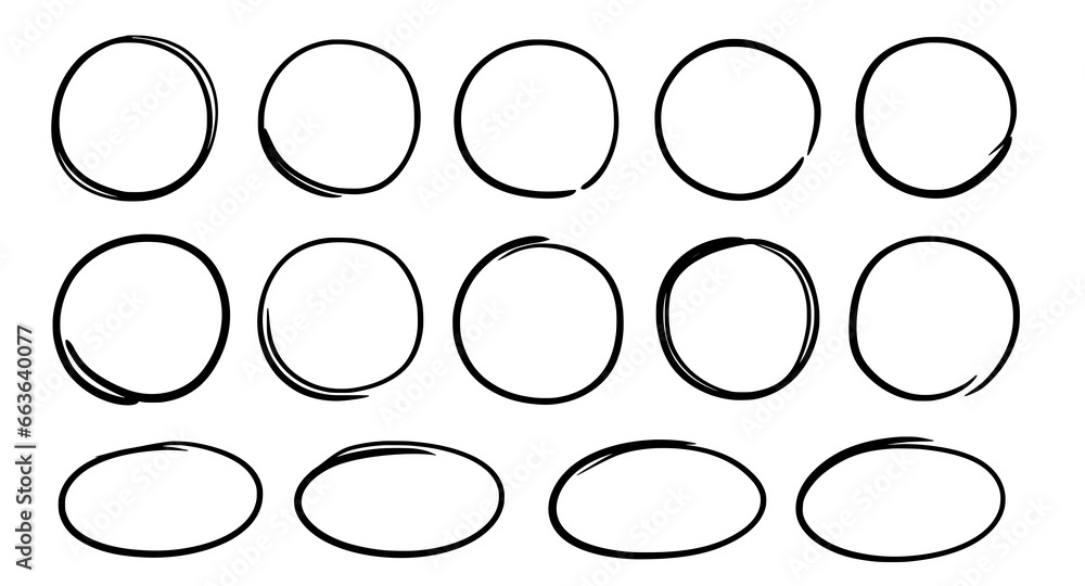Poster hand drawn doodle oval set. hand drawn marker, pen stroke line oval frame. scribble round frame for 