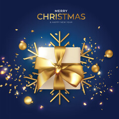 Naklejka premium christmas new year greeting card with beautiful realistic present