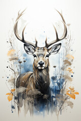 Roe deer in watercolor style. Illustration generative AI
