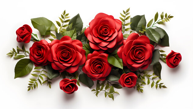 bouquet of red roses Floral on white background. advertisement, banner, card. for template, presentation. copy text space.