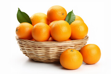 Fresh oranges in a basket isolated on white