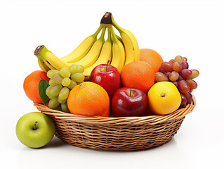 Fruits basket isolated on white background