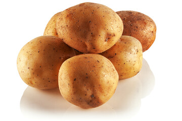 Raw potatoes on a white background