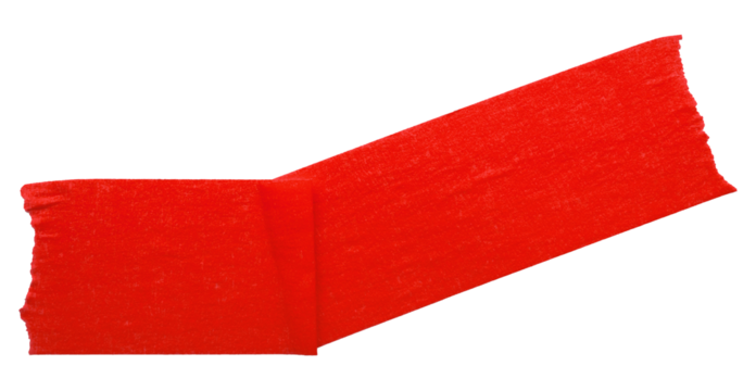 red crumpled torn tape isolated on transparent background.