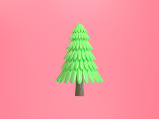 green christmas tree pink background 3d rendering