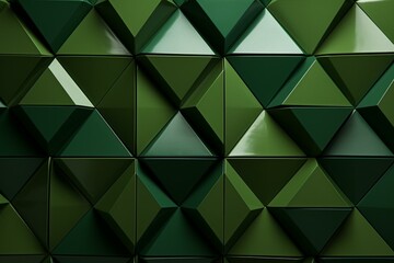 Green tiles in a diamond shape form a futuristic 3D wall made of semigloss blocks. Generative AI