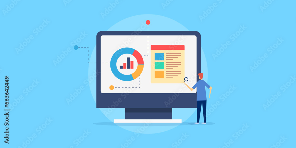Aufkleber business analyst monitoring data management report on dashboard, business metrics, marketing insight
