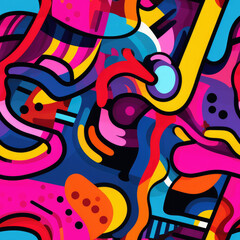 Fototapeta premium Graffiti funky rave grunge colorful repeat pattern