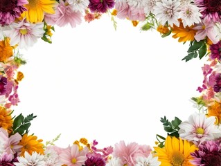 Obraz na płótnie Canvas Border of flowers on white background with blank white text space generative ai