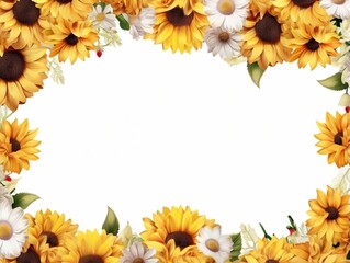 Obraz premium Border of flowers on white background with blank white text space generative ai