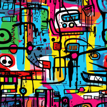 Graffiti funky rave grunge colorful repeat pattern