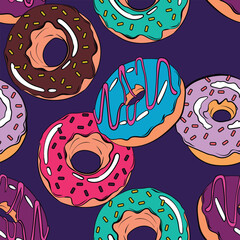 Seamless pattern with sweets, cherry. Cute fruit print. Outline graphic style fruits and berries seamless vector pattern
