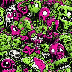 Obraz premium Graffiti funky rave grunge colorful repeat pattern