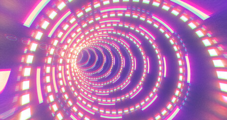 Abstract futuristic purple hi-tech tunnel from energy circles and magic lines background