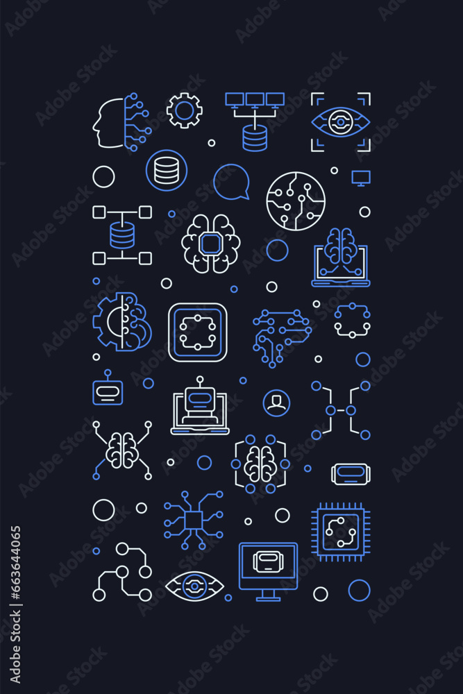 Poster machine learning - ml vertical creative banner in linear style - new technology concept banner