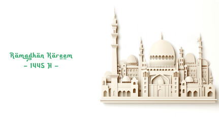 Fototapeta premium white minimalist elegance Islamic Mosque paper cut. Ramadan Kareem banner