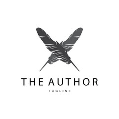 Feather Silhouette Logo, Author Design Luxury Simple Elegant Vector Illustration Template