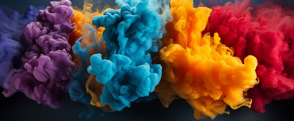 Obraz premium Different colors smoke falling from the mountain interior spectrum abstract background