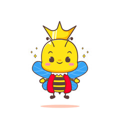 Cute Queen bee cartoon character. Kawaii adorable animal concept design. Isolated white background. Vector illustration.