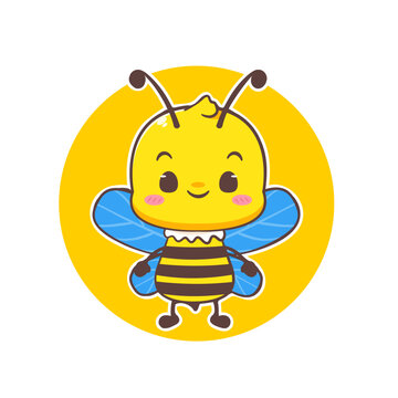Cute bee cartoon character. Kawaii adorable animal concept design. Isolated white background. Vector illustration.