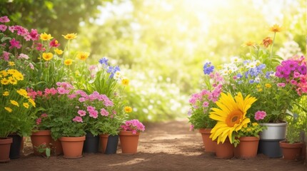 Fototapeta na wymiar Garden Flowers and Plants Basking in the Warm Glow of Sunlight – Embodying the Essence of Gardening.