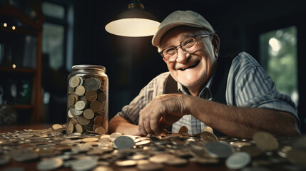 A grandpa proudly displaying his cherished collection of vintage coins - obrazy, fototapety, plakaty
