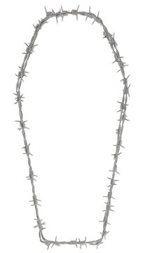 frame created from metal  barbed wires in the shape of coffin