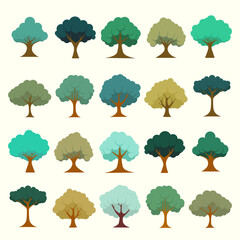 Fototapeta premium Tree Vector. Tree Bundle Package Illustration in Flat Design Style