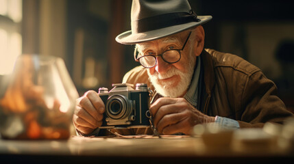 An elderly gentleman perfecting his vintage photography skills