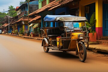 Vibrant and traditional, an old tuk tuk rickshaw adds color to the streets