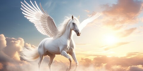 A white horse with wings. - obrazy, fototapety, plakaty