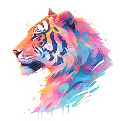 Watercolor tiger head on isolated with white background.
