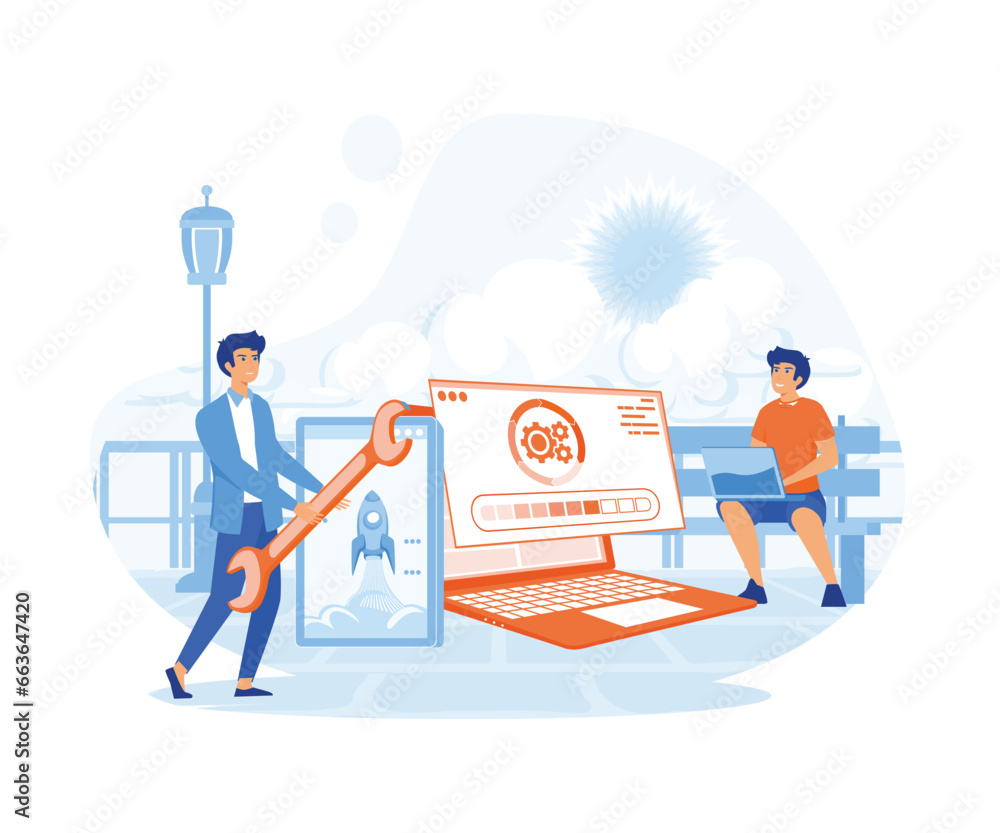 Poster software update flat vector illustration concept, can be used for landing page, ui, web, app intro c