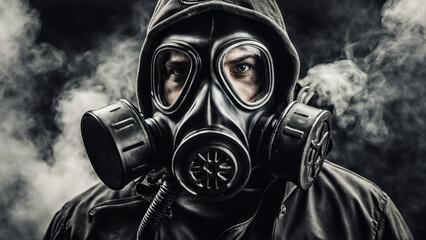 Survival in the Haze, Navigating Danger with Resolve, Wearing a Gas Mask Amidst Dangerously Polluted Conditions for a Breath of Resilience