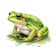 Obraz premium Watercolor green frog on white background.