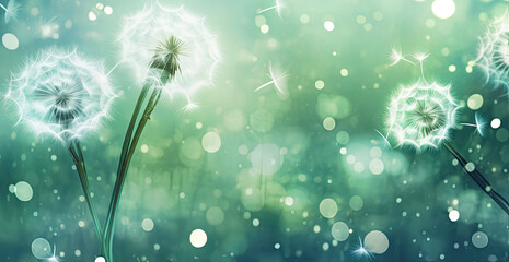a green grass dandelion background with bokeh