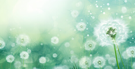 a green grass dandelion background with bokeh