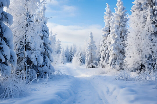 Frosty Serenity, Majestic Snow-Covered Trees in a Winter Wonderland