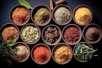 Many spices on the bowls