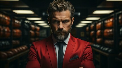 Male businessman in a classic red suit