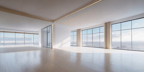 Fototapeta premium Modern empty room or apartment with large windows