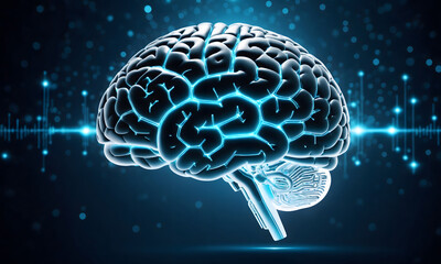 Human brain and artificial intelligence concept, big data processing