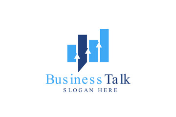 Obraz premium business talk and discussion logo design template. Bar chart and arrow isolated on bubble speech suitable for business forum logo design.