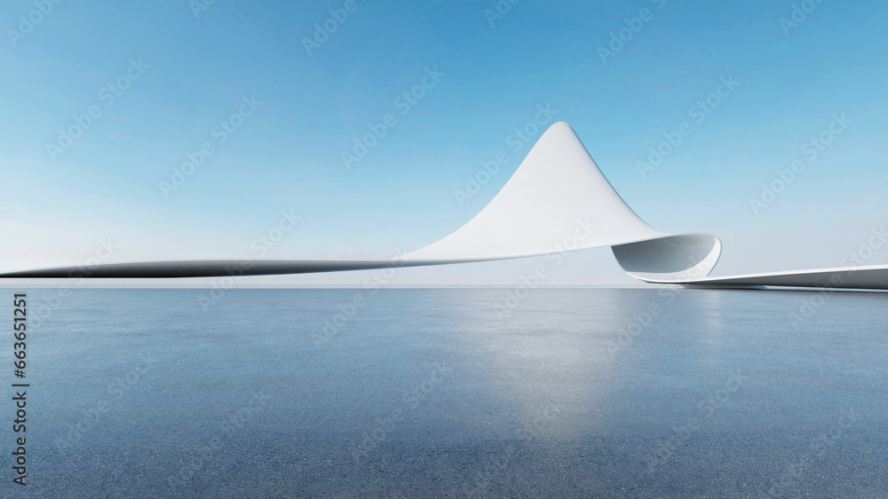 Aufkleber 3d render of abstract futuristic architecture with empty concrete floor. Scene for car presentation.