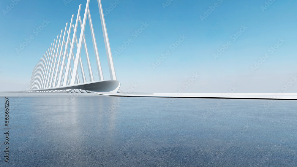 Leinwandbilder 3d render of abstract futuristic architecture with empty concrete floor. Scene for car presentation.