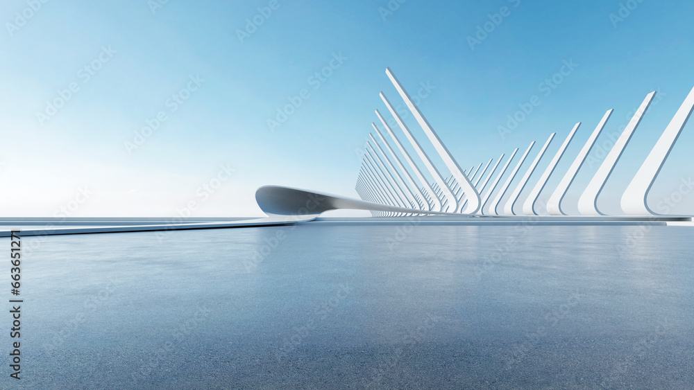 Aufkleber 3d render of abstract futuristic architecture with empty concrete floor. Scene for car presentation.